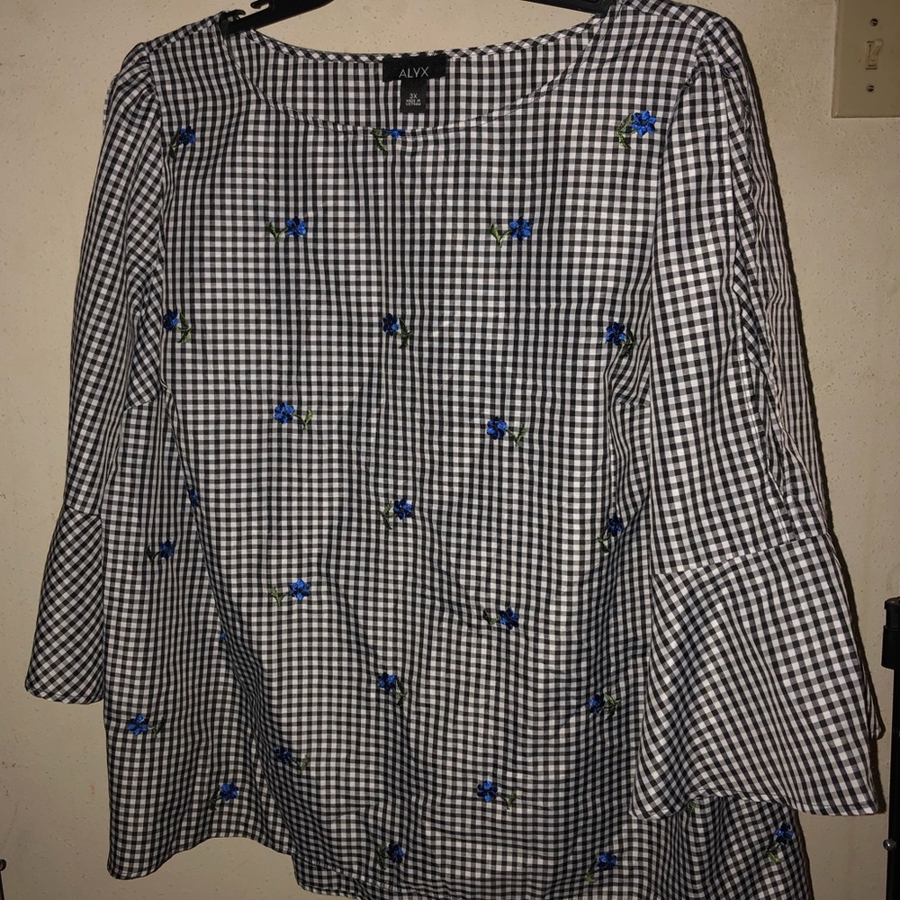 Black and White Checkered Cold Shoulder Blouse